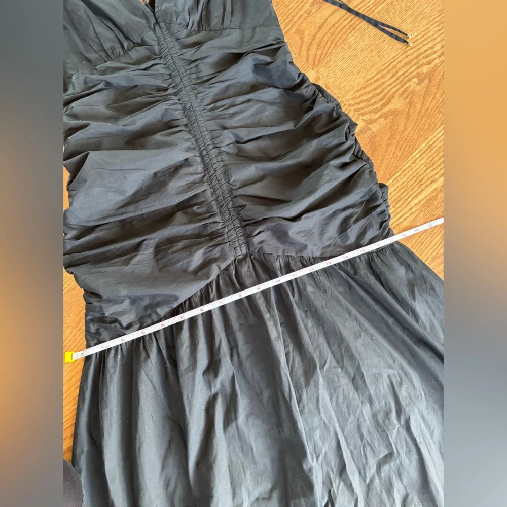 Veronica Beard Drop Waist Ruched High-Low Midi Dress | Black | Size 2 - Picture 9 of 12